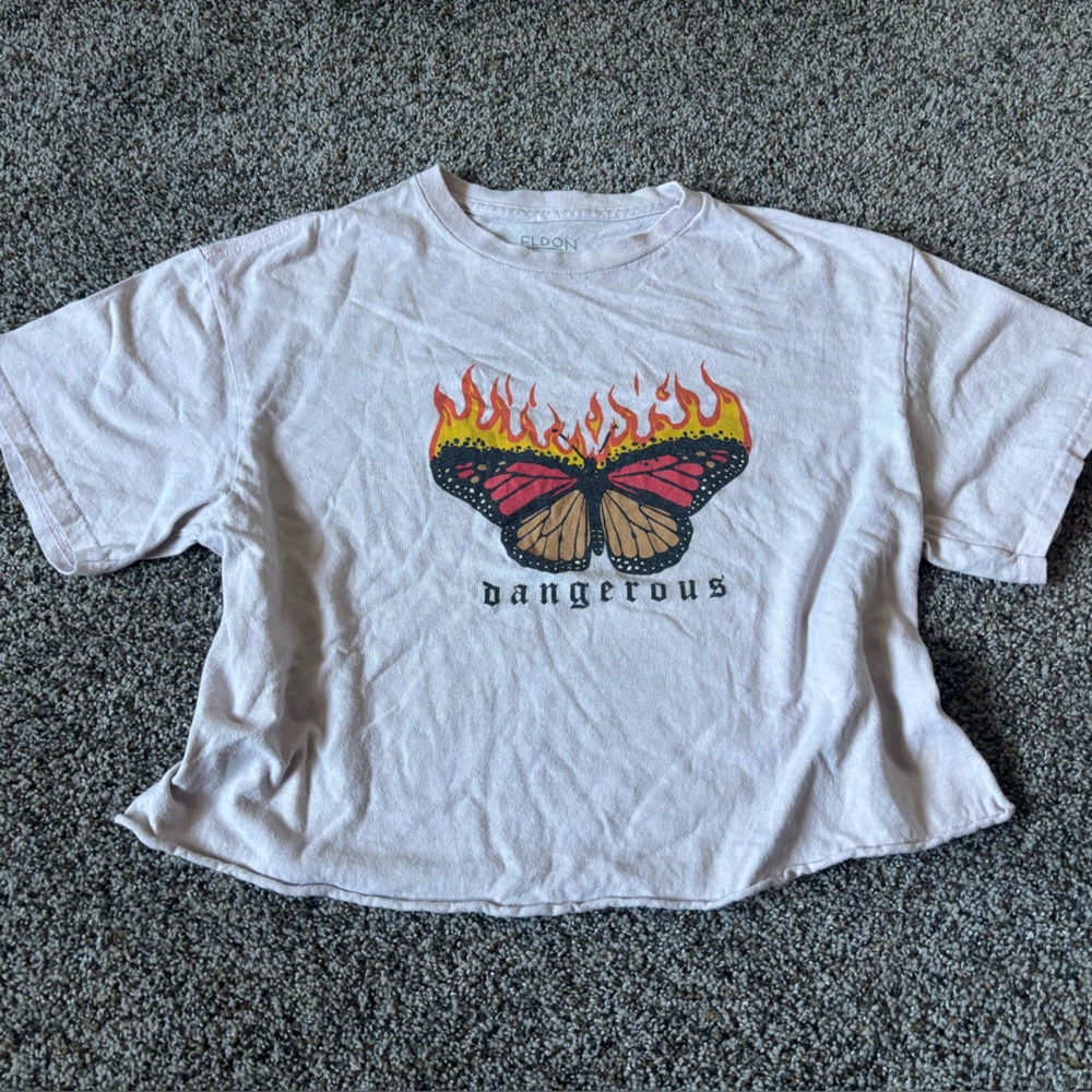 Women’s Preloved crop top tee shirt dangerous butterfly size medium